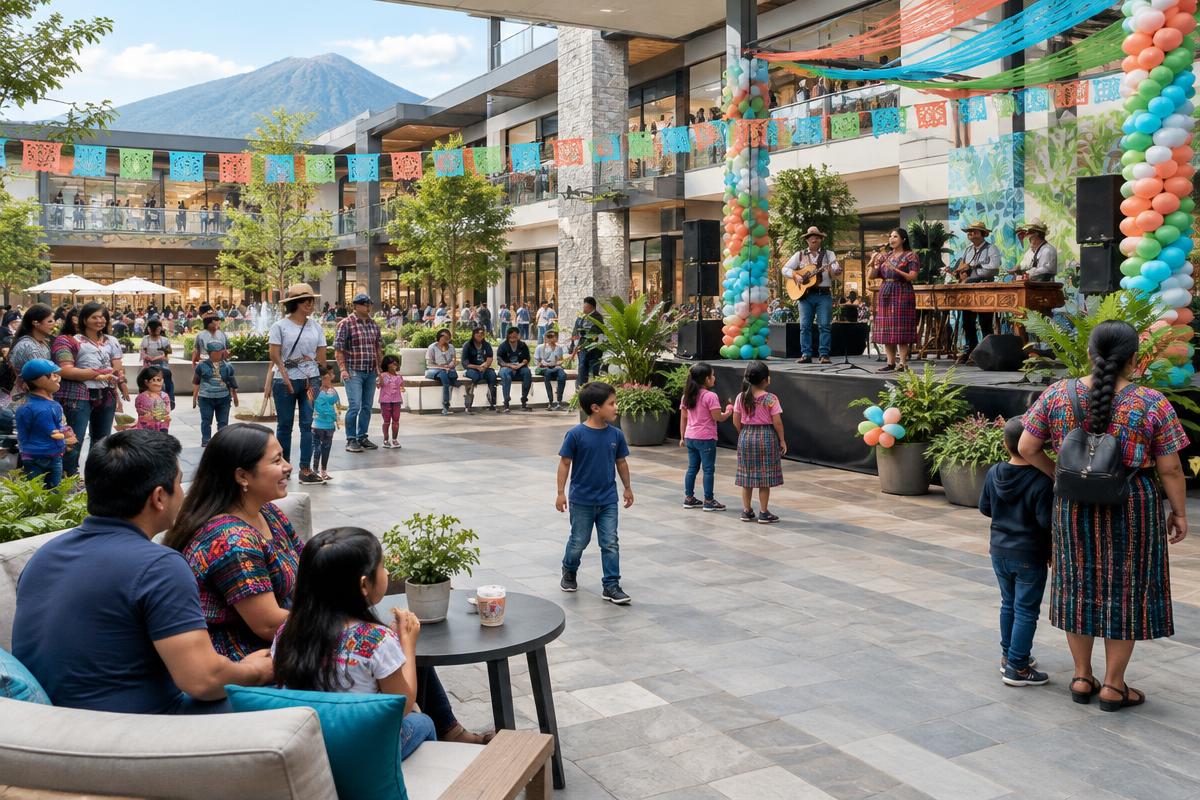 Actividad familiar en la plaza central